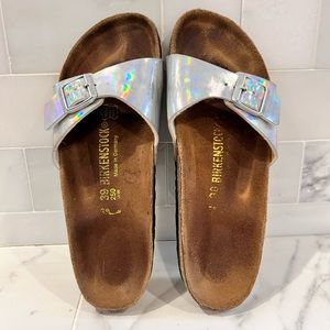 Silver metallic Madrid Birkenstocks Size 39